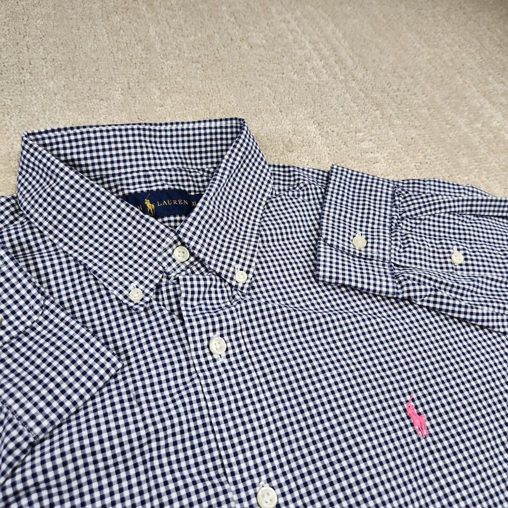 Polo Ralph Lauren Shirt Men XL Gingham Check Button Down Blue Wealth Luxury